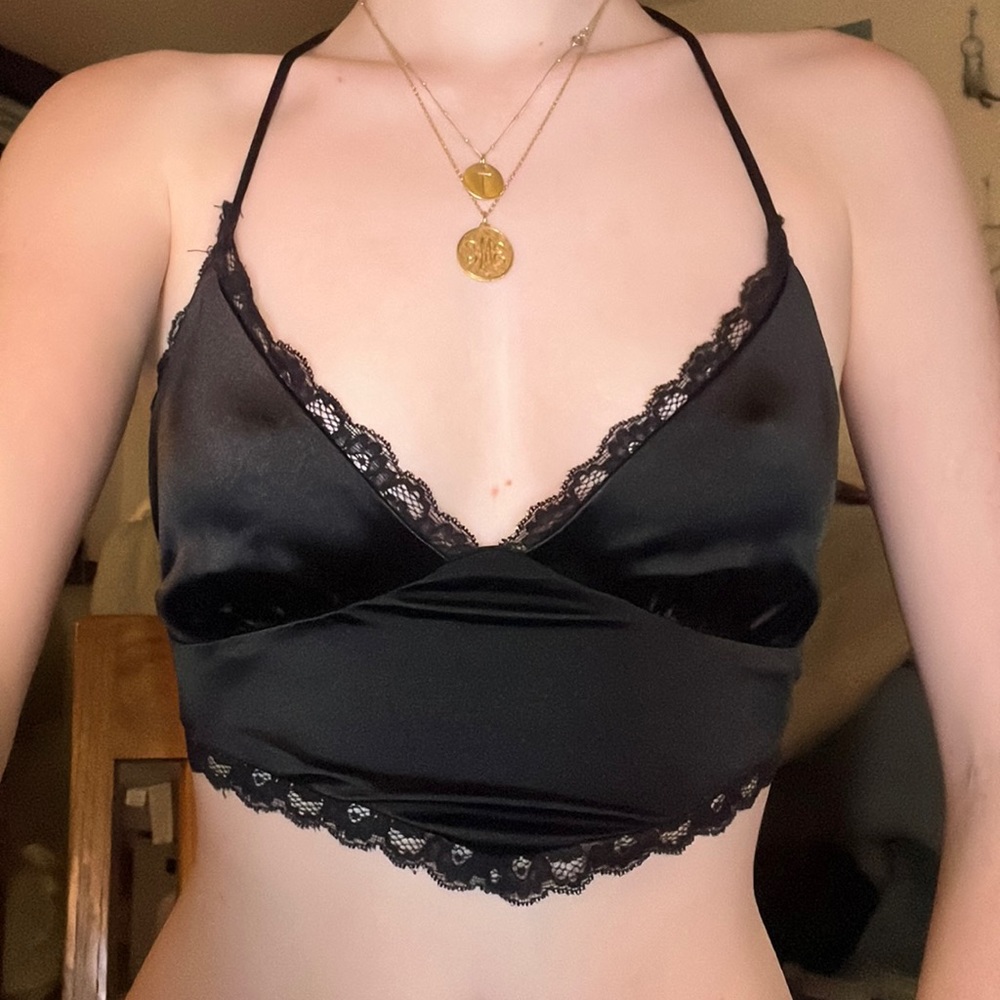 Black Satin Crop Top